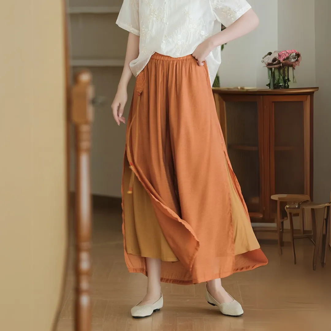 雅韵刺绣开叉阔腿裤 Graceful Embroidered Side-Slit Wide-Leg Pants