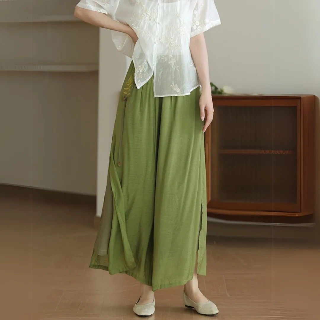 雅韵刺绣开叉阔腿裤 Graceful Embroidered Side-Slit Wide-Leg Pants