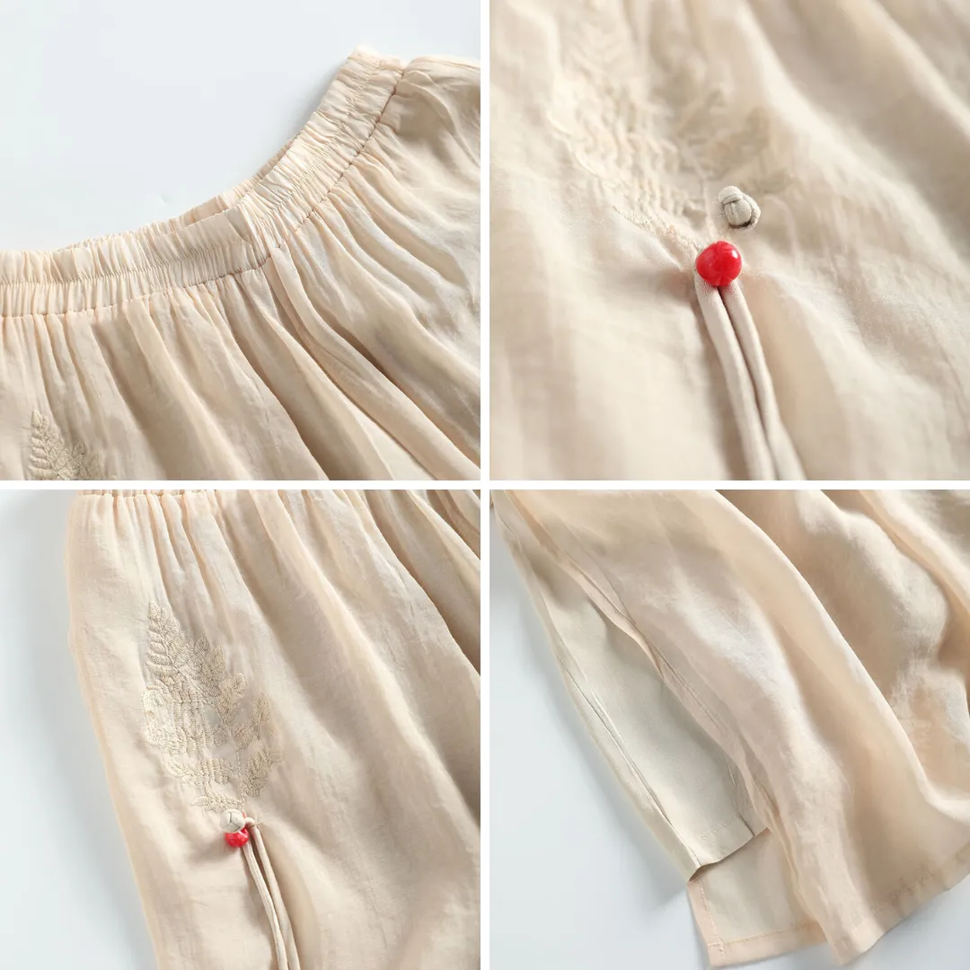 雅韵刺绣开叉阔腿裤 Graceful Embroidered Side-Slit Wide-Leg Pants