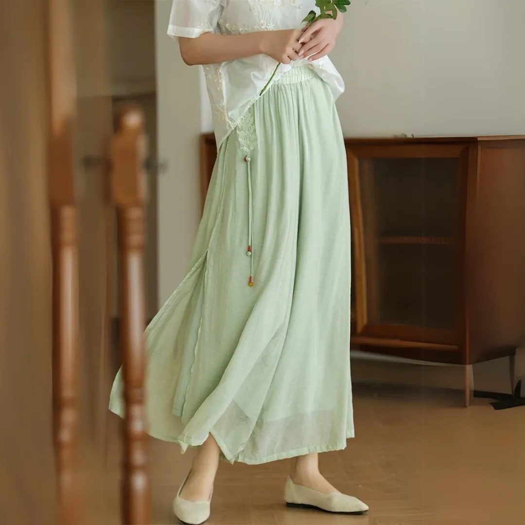 雅韵刺绣开叉阔腿裤 Graceful Embroidered Side-Slit Wide-Leg Pants