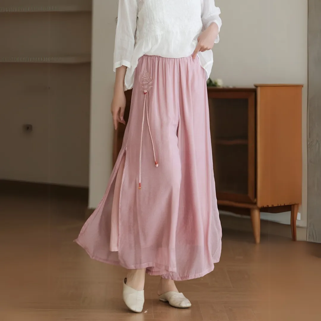 雅韵刺绣开叉阔腿裤 Graceful Embroidered Side-Slit Wide-Leg Pants