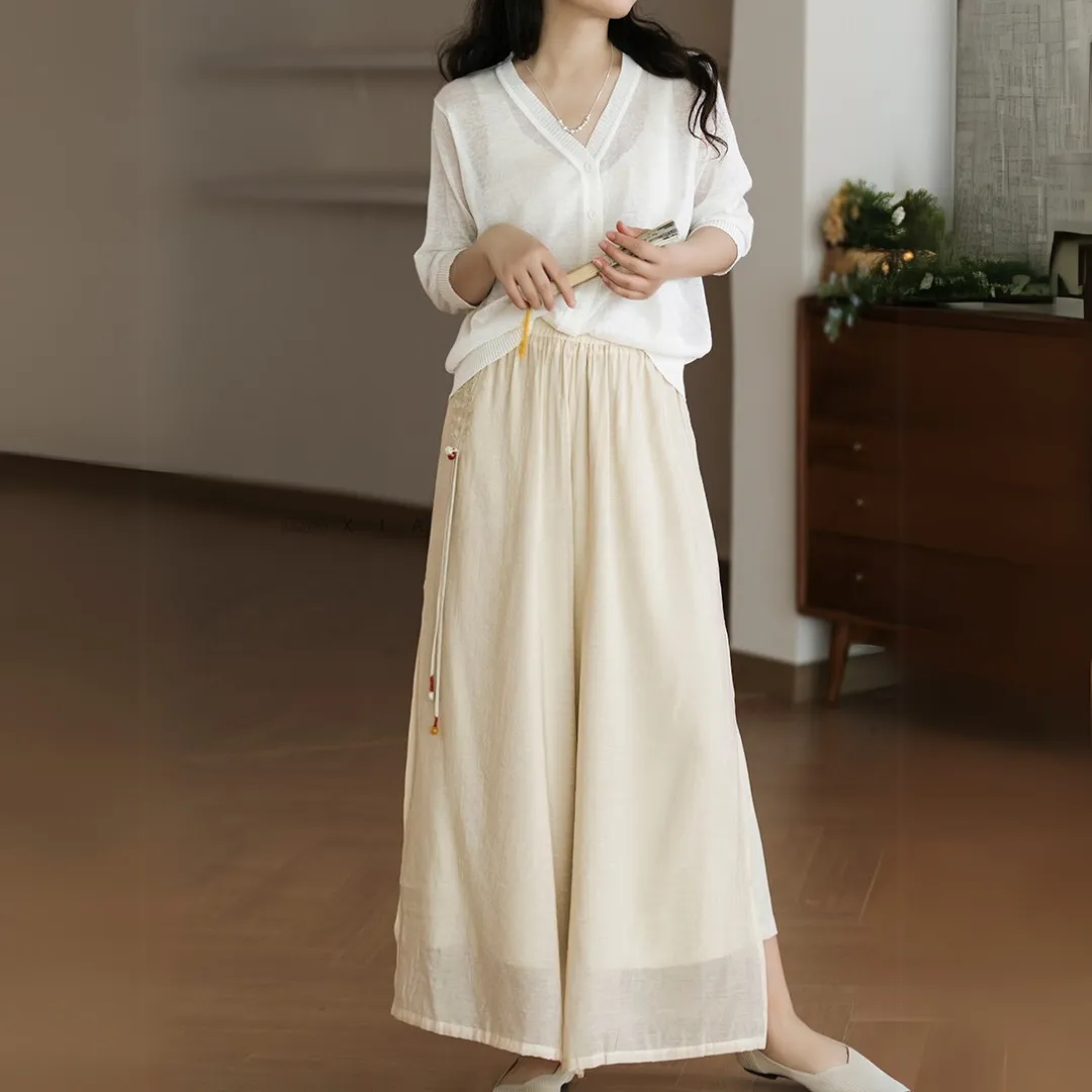 雅韵刺绣开叉阔腿裤 Graceful Embroidered Side-Slit Wide-Leg Pants