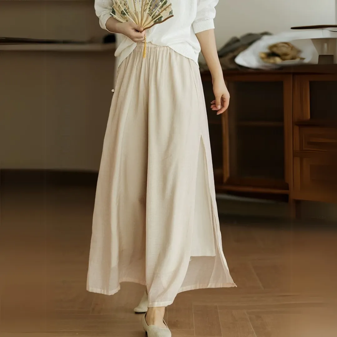雅韵刺绣开叉阔腿裤 Graceful Embroidered Side-Slit Wide-Leg Pants