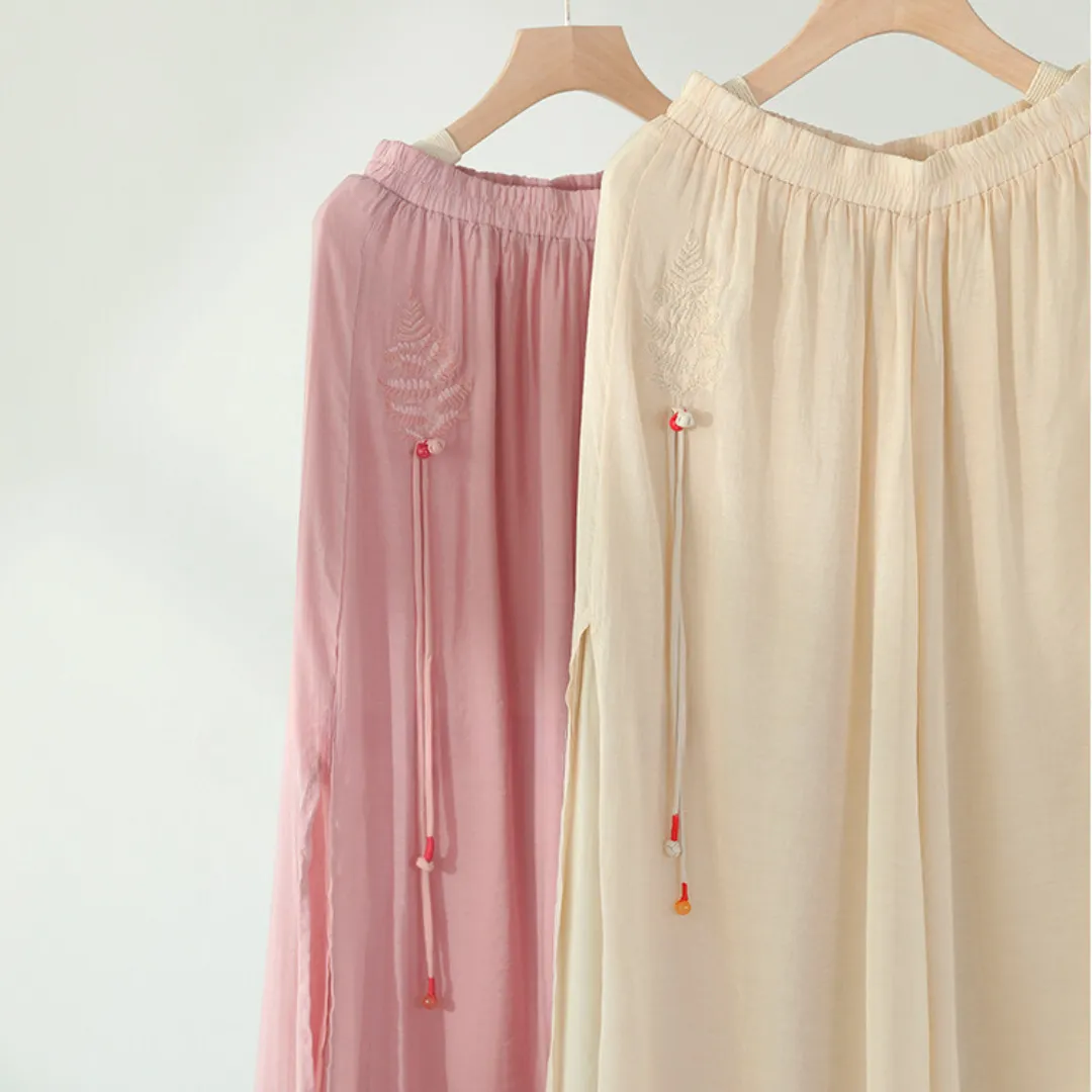 雅韵刺绣开叉阔腿裤 Graceful Embroidered Side-Slit Wide-Leg Pants