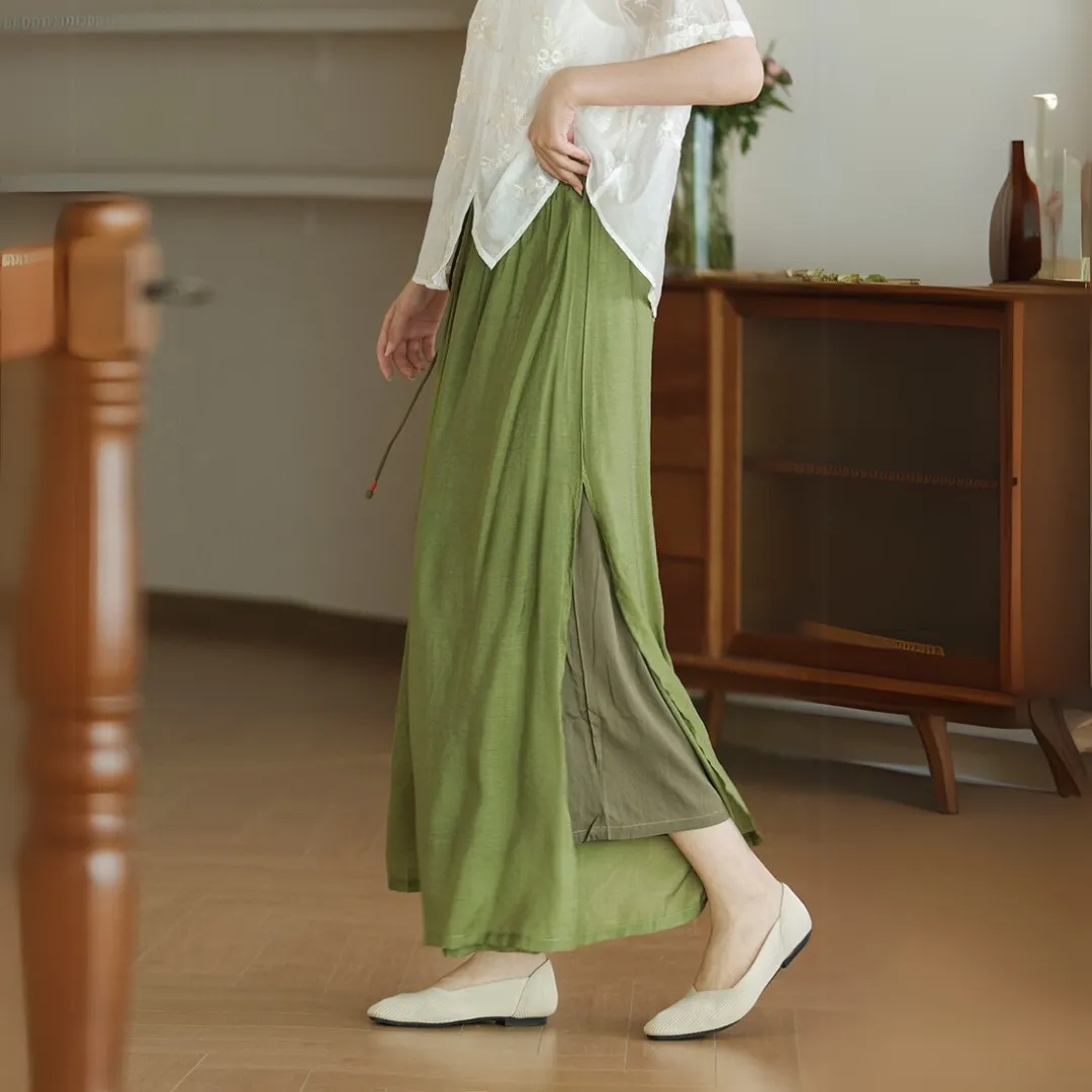 雅韵刺绣开叉阔腿裤 Graceful Embroidered Side-Slit Wide-Leg Pants