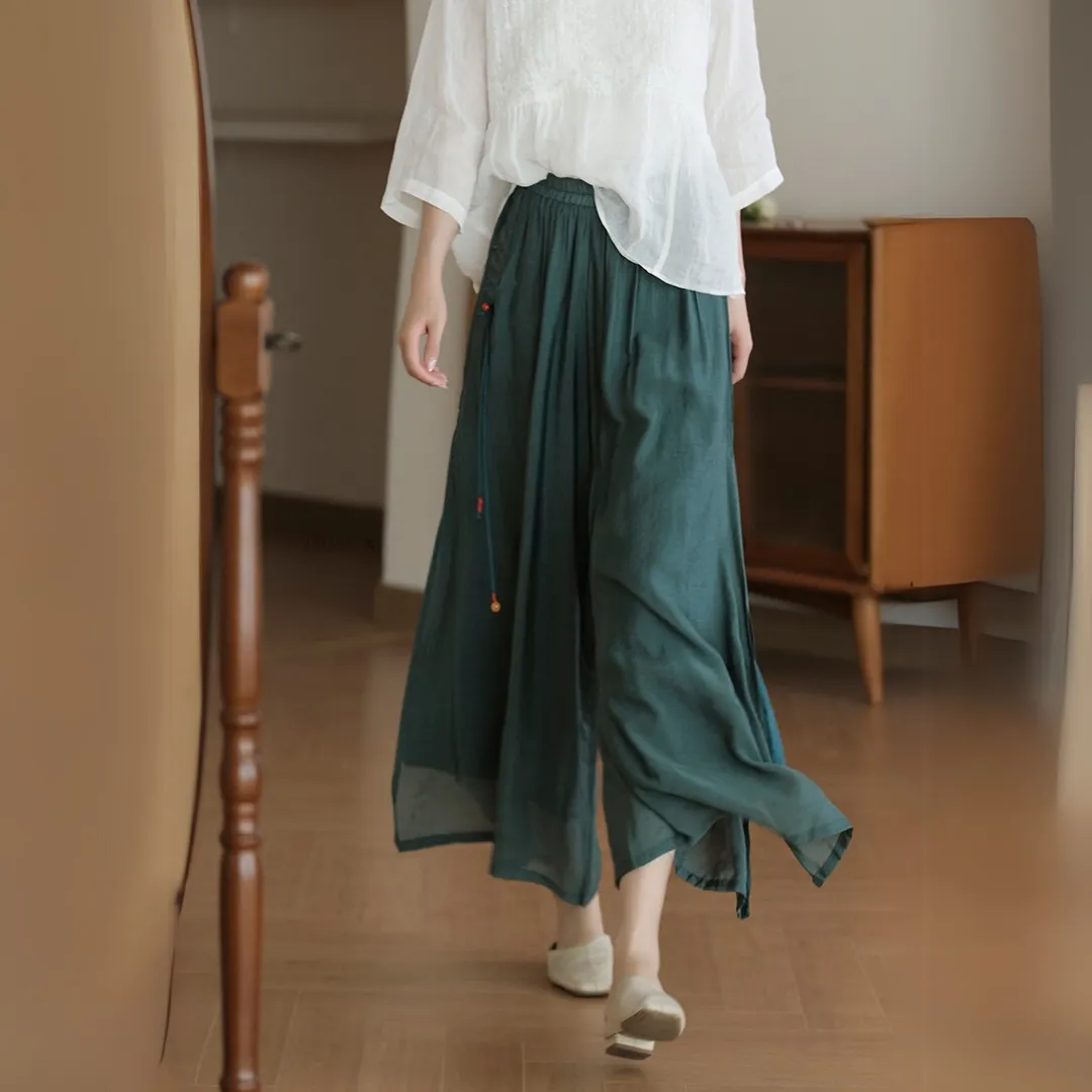 雅韵刺绣开叉阔腿裤 Graceful Embroidered Side-Slit Wide-Leg Pants