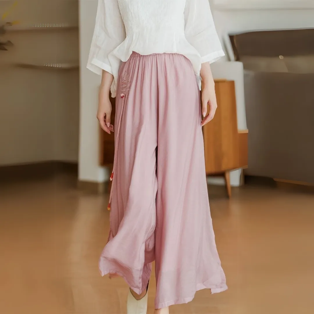 雅韵刺绣开叉阔腿裤 Graceful Embroidered Side-Slit Wide-Leg Pants