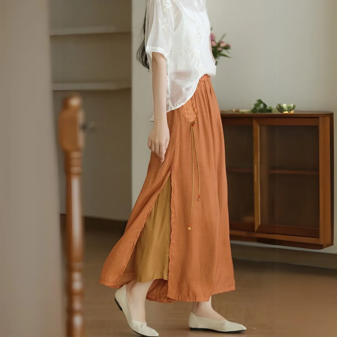 雅韵刺绣开叉阔腿裤 Graceful Embroidered Side-Slit Wide-Leg Pants