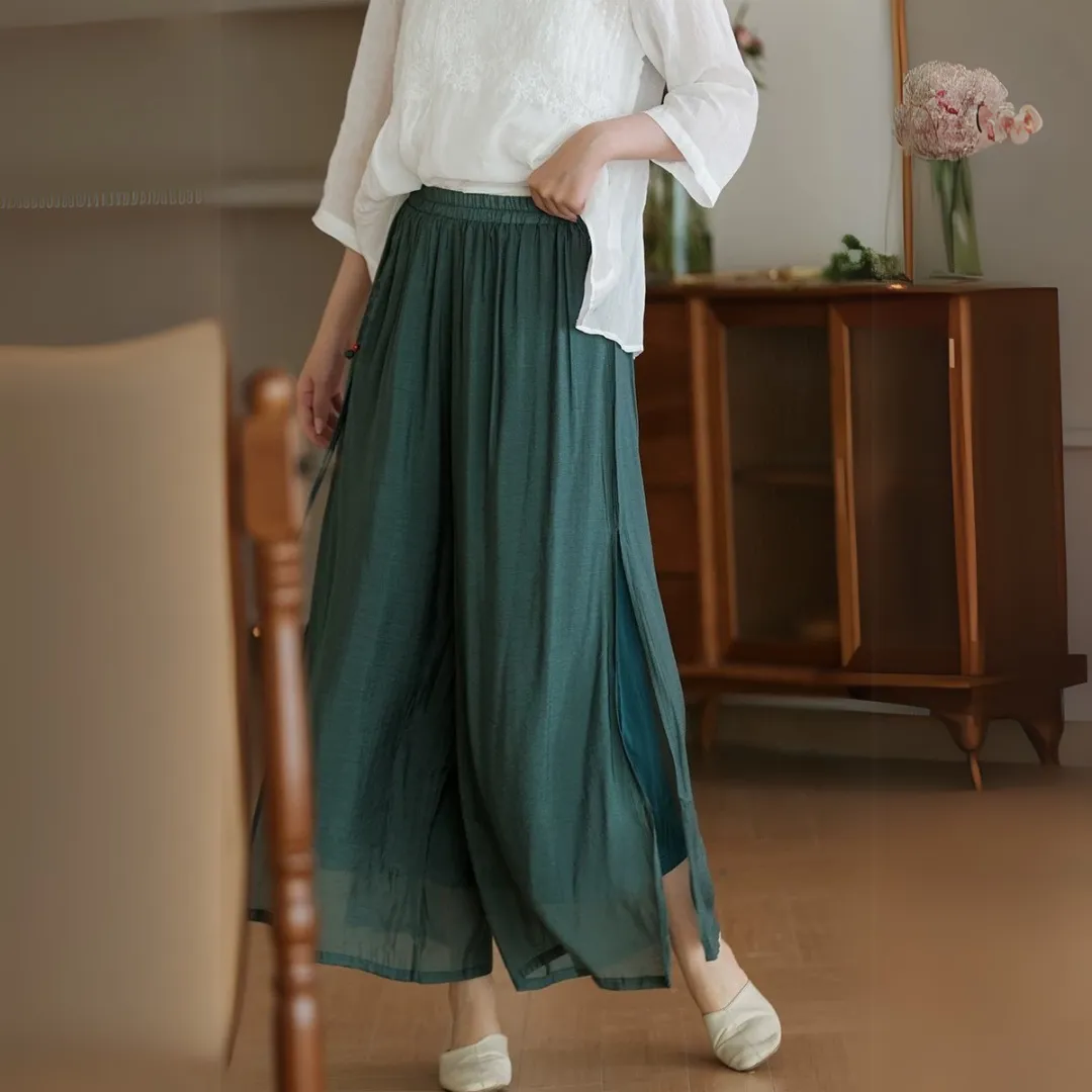 雅韵刺绣开叉阔腿裤 Graceful Embroidered Side-Slit Wide-Leg Pants