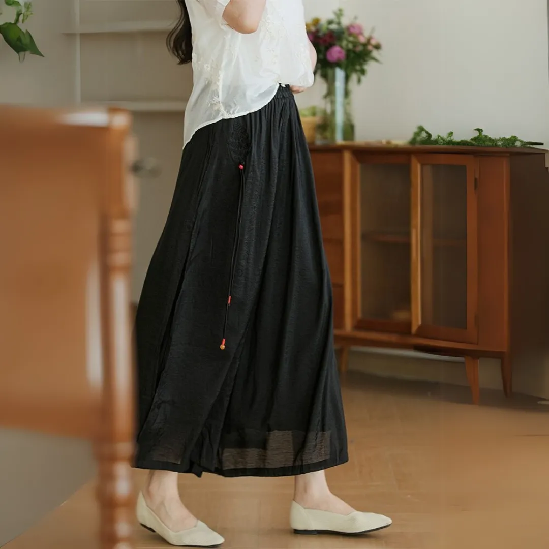 雅韵刺绣开叉阔腿裤 Graceful Embroidered Side-Slit Wide-Leg Pants