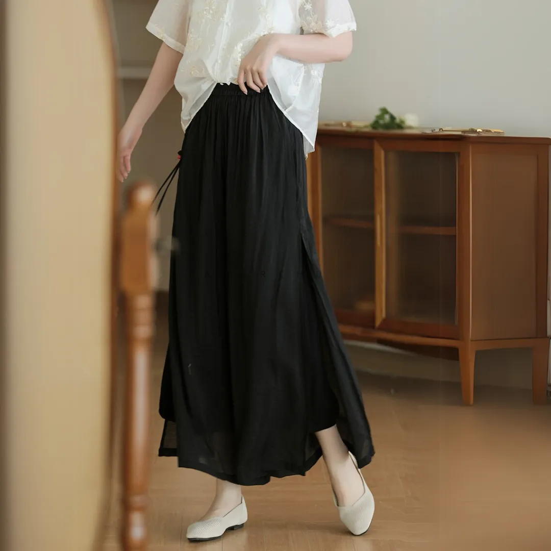 雅韵刺绣开叉阔腿裤 Graceful Embroidered Side-Slit Wide-Leg Pants