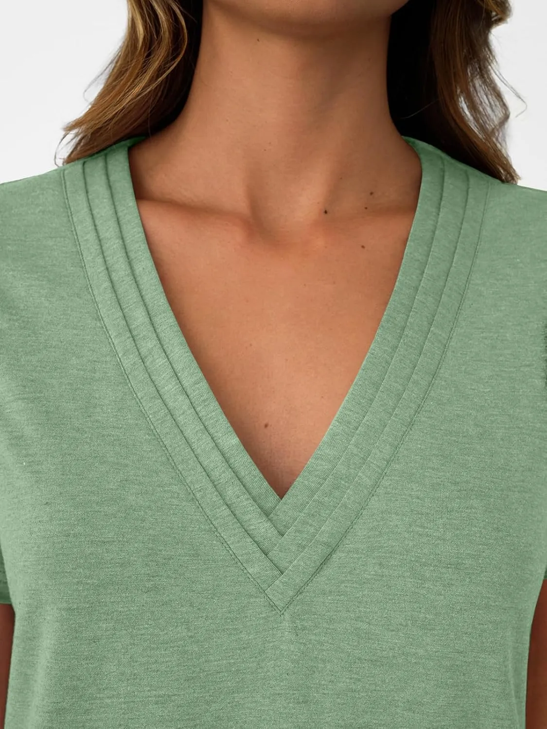 AUTOMET Pleated V Neck Shirts Short Sleeve Summer Business Casual Tops