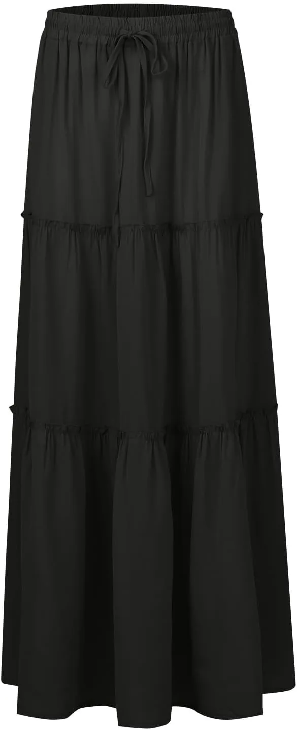 Boho Skirts for Women,2025 Summer Flowy High Waist A Line Maxi Skirt Elegant Pleated Floral Beach Outfits