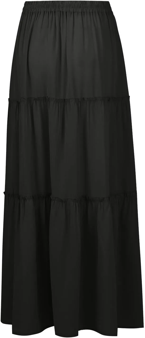Boho Skirts for Women,2025 Summer Flowy High Waist A Line Maxi Skirt Elegant Pleated Floral Beach Outfits
