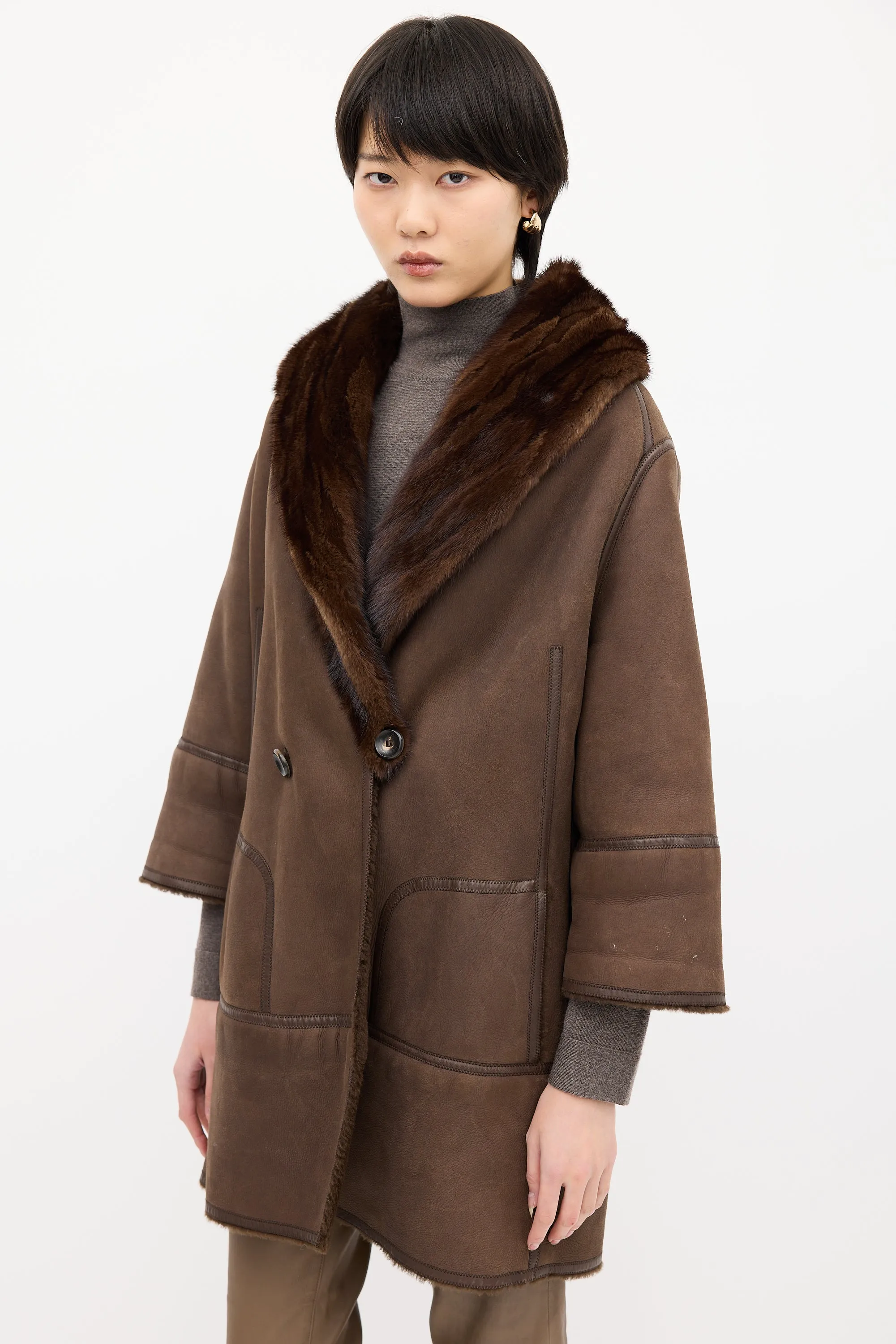 Brown Suede & Shearling Coat