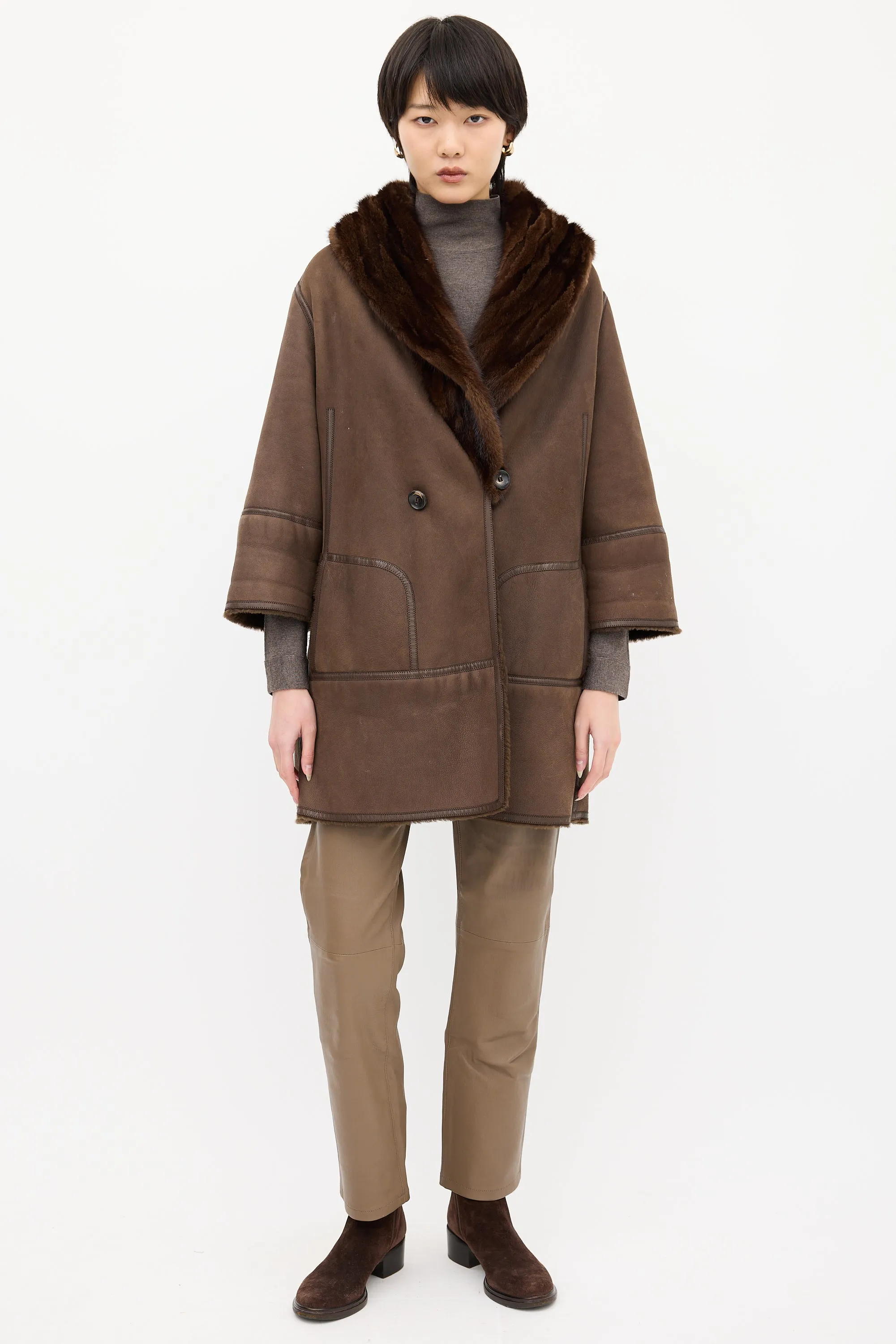 Brown Suede & Shearling Coat