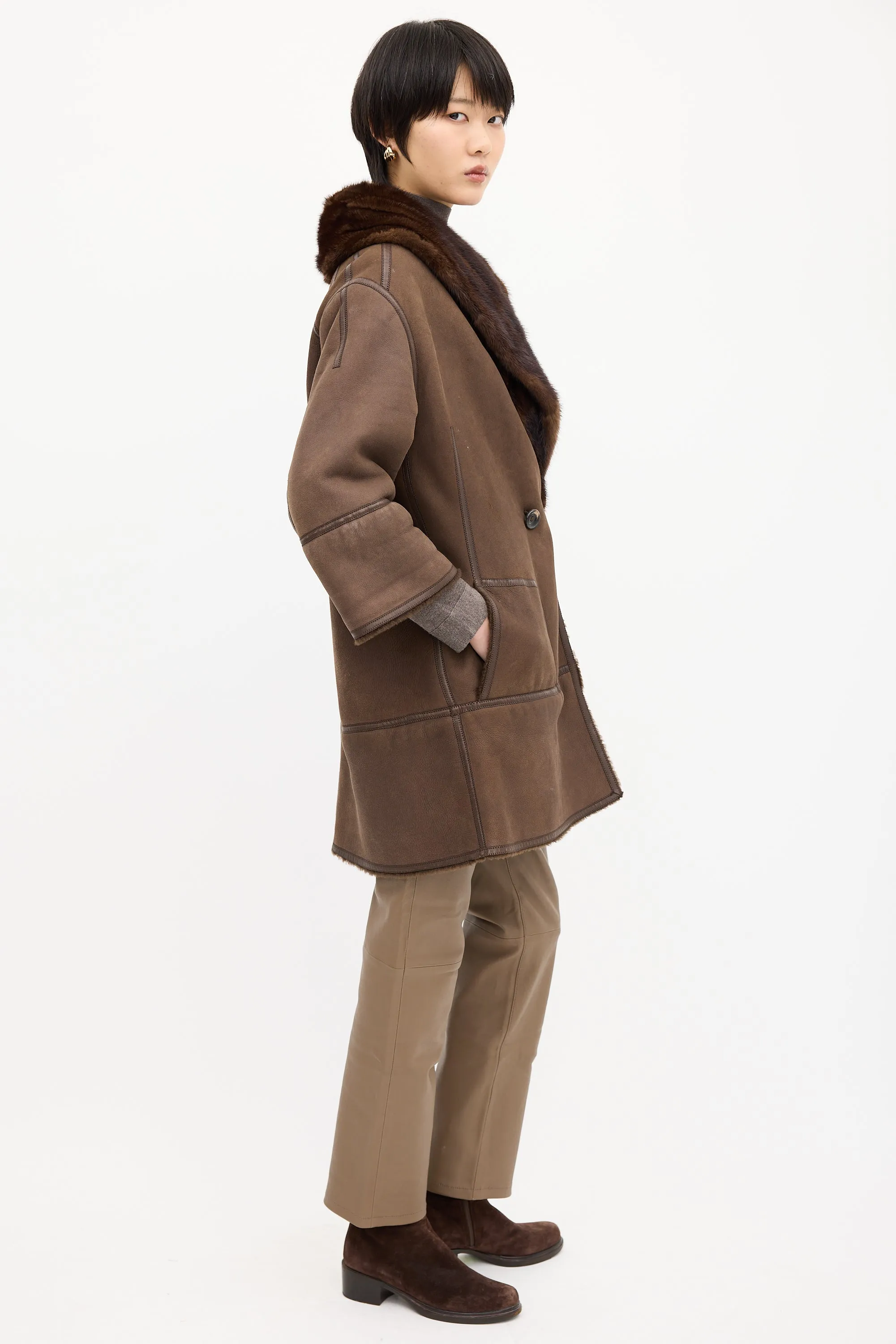 Brown Suede & Shearling Coat