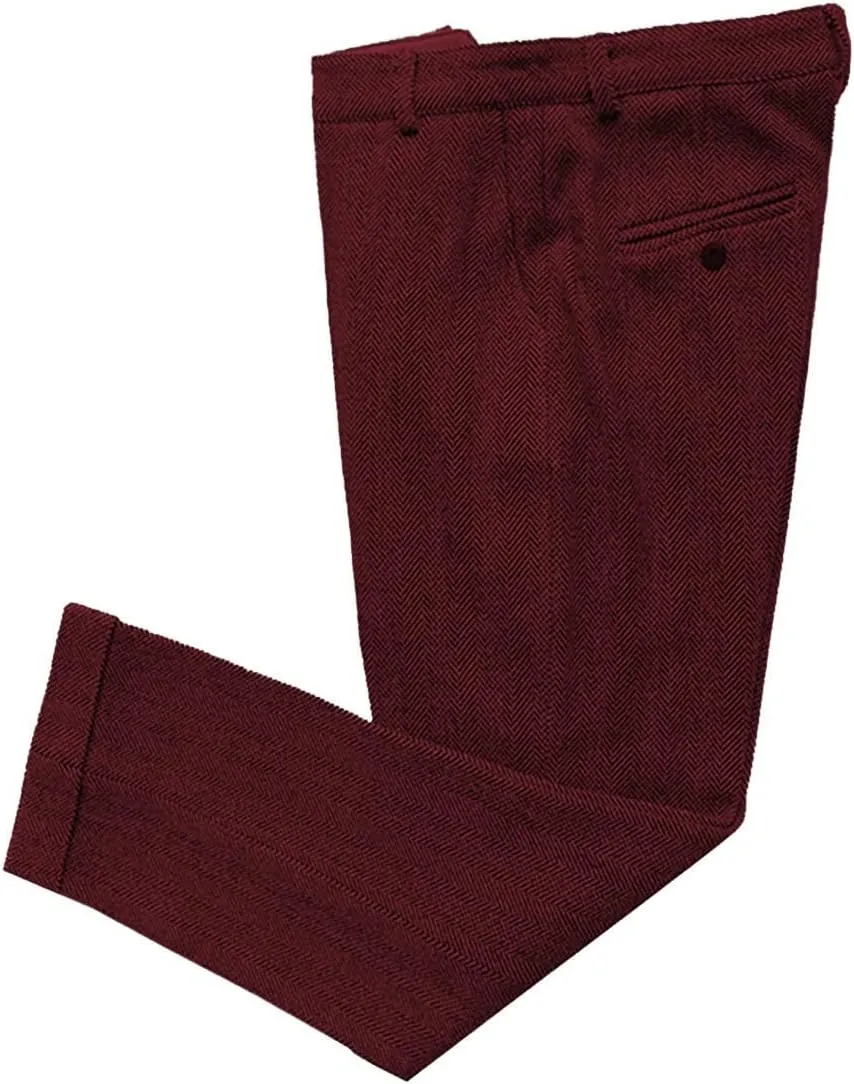 Ceehuteey Men's Regular Fit Tweed Wool Dress Pants Flat Front Herringbone Trousers