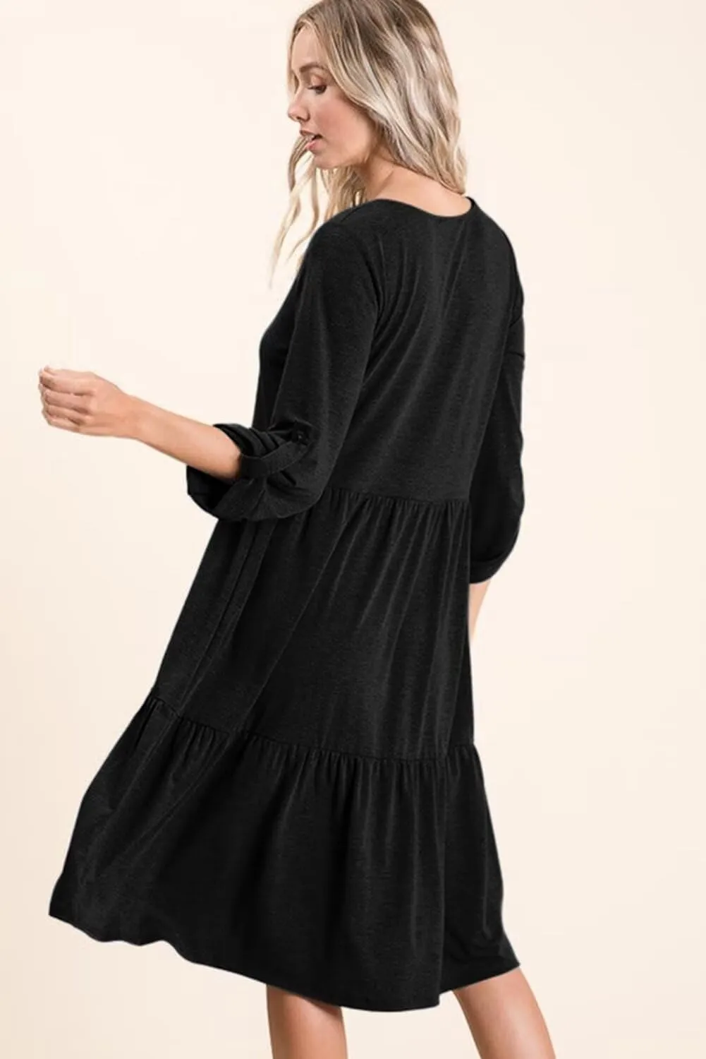 Dokotoo Dresses for Women 2025 Long Sleeve V Neck Knitted Button Down Elastic Waist Ruffle Tiered Mini Dress with Pockets