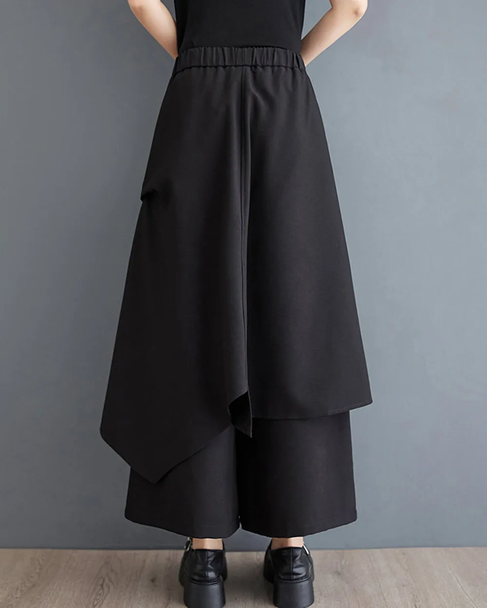 ellazhu Women's Oversized Irregular Drop Crotch Wide Leg Hakama Drawstring Harem Pants GZ194 Black
