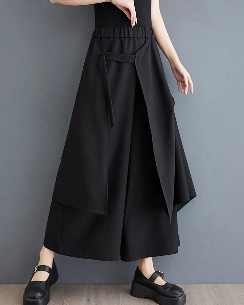 ellazhu Women's Oversized Irregular Drop Crotch Wide Leg Hakama Drawstring Harem Pants GZ194 Black