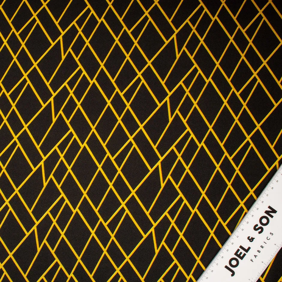 Golden Yellow Geometric Printed Black Pure Silk Twill (A 1.60m Piece)