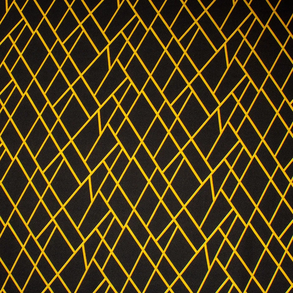 Golden Yellow Geometric Printed Black Pure Silk Twill (A 1.60m Piece)