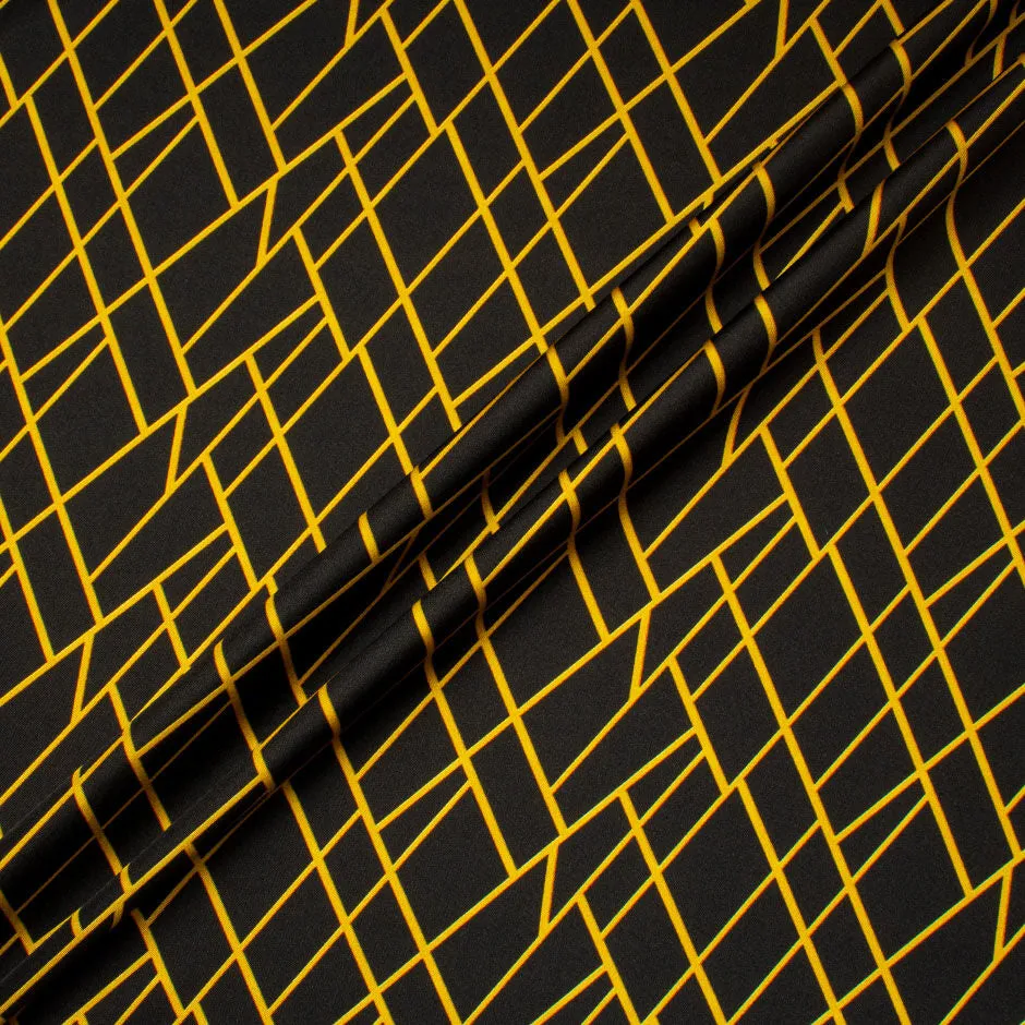 Golden Yellow Geometric Printed Black Pure Silk Twill (A 1.60m Piece)