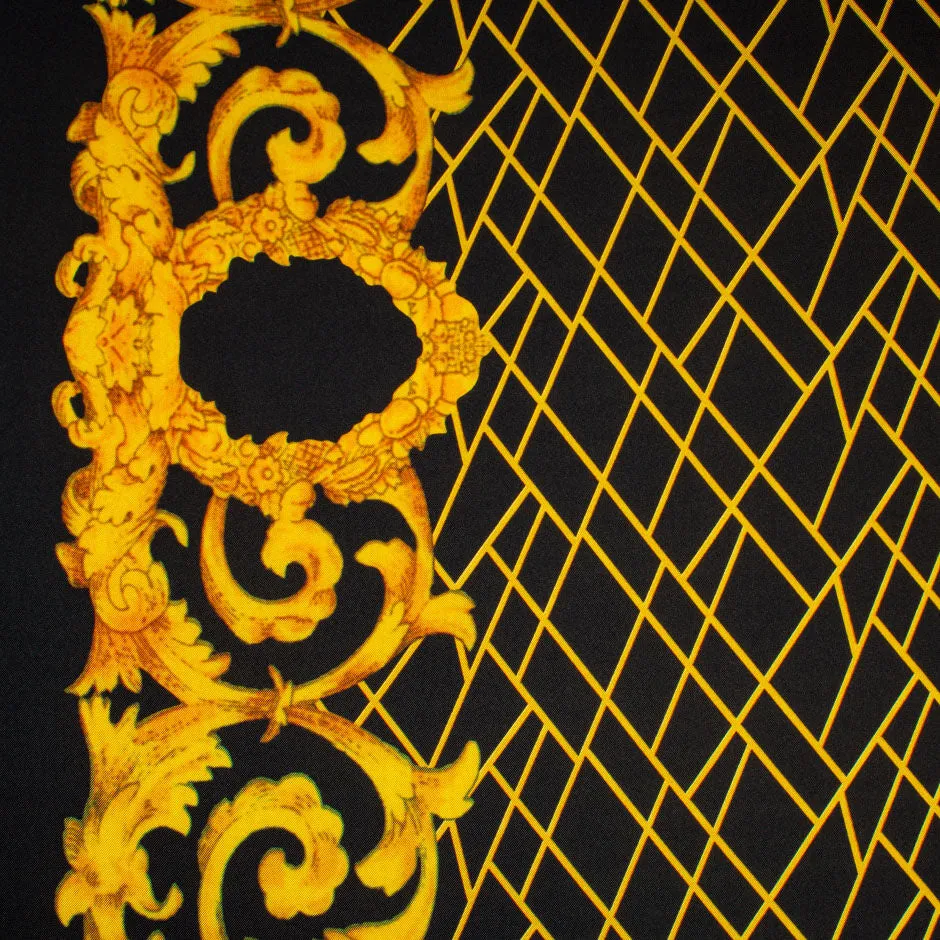 Golden Yellow Geometric Printed Black Pure Silk Twill (A 1.60m Piece)