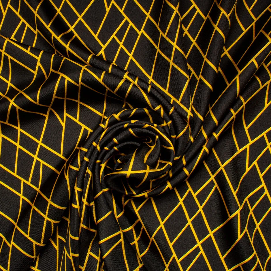 Golden Yellow Geometric Printed Black Pure Silk Twill (A 1.60m Piece)