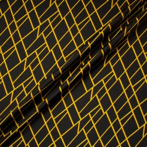 Golden Yellow Geometric Printed Black Pure Silk Twill (A 1.60m Piece)
