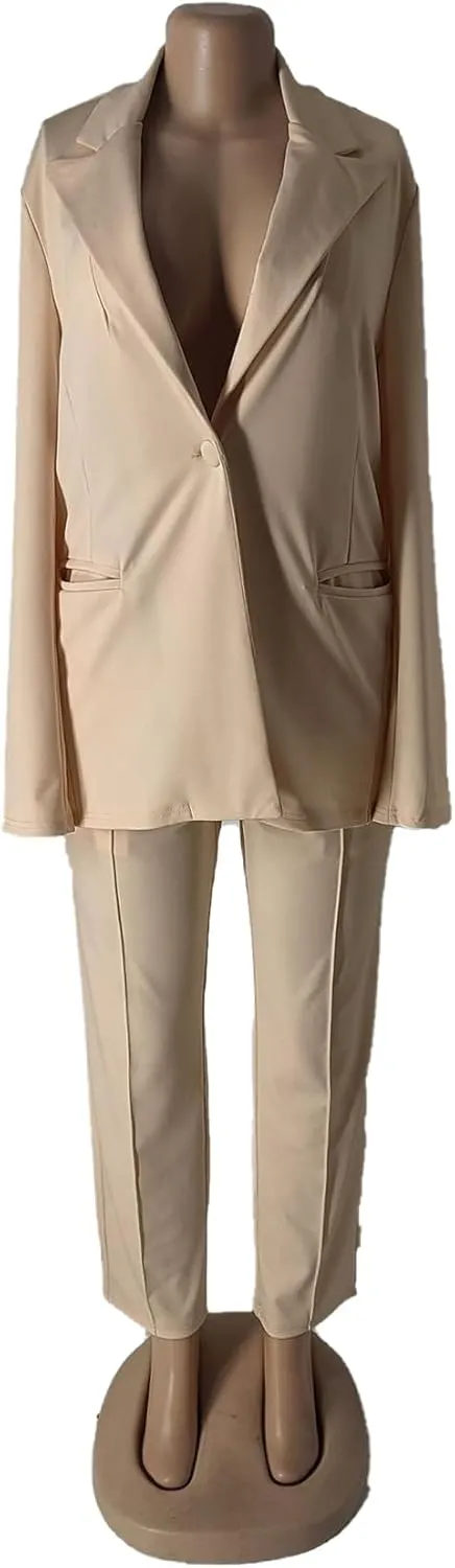 HuiSiFang Women's Blazer and Pants 2 Piece Suits 2025 Fall Fashion Solid Color Casual Blazer Sets