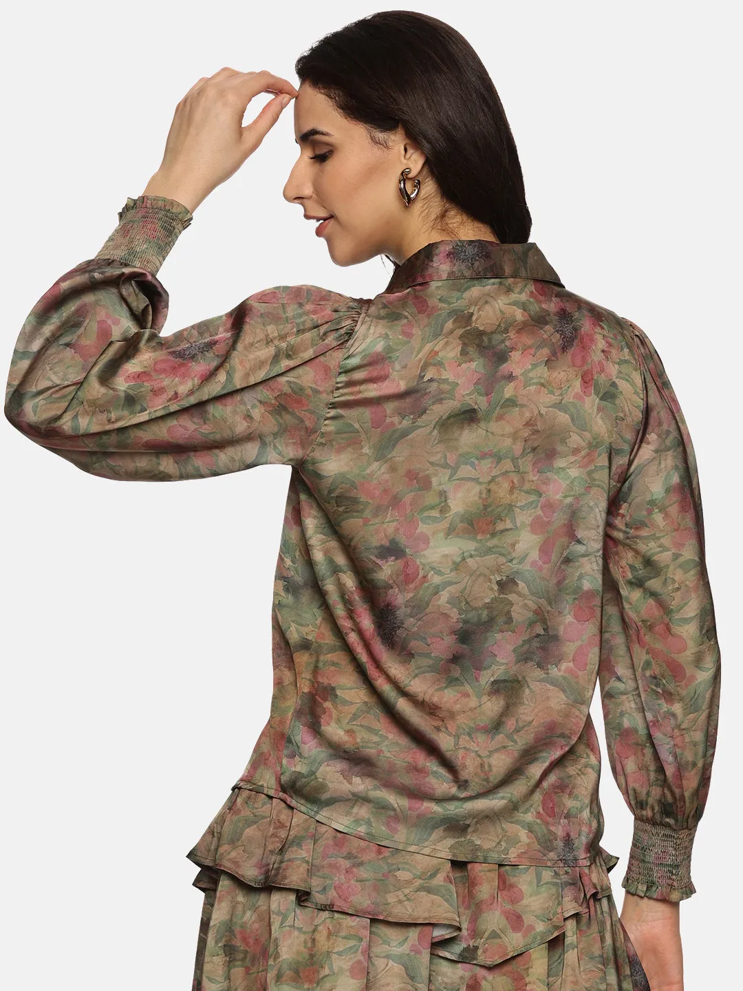 IS.U Floral Brown Satin Shirt