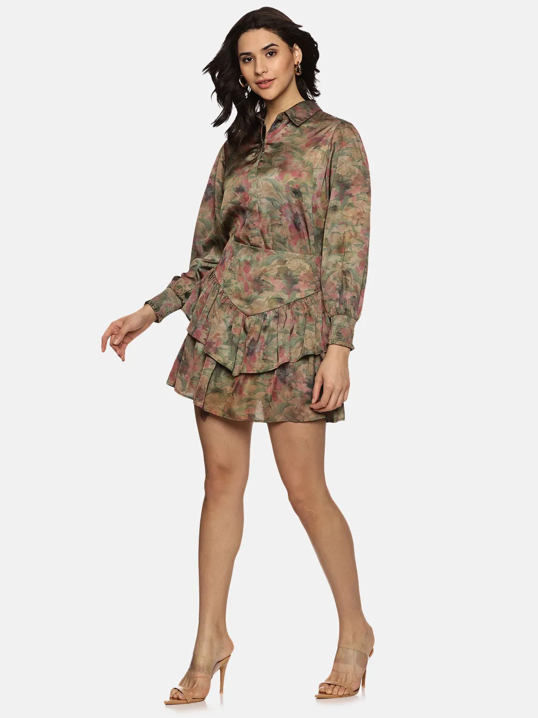 IS.U Floral Brown Satin Shirt