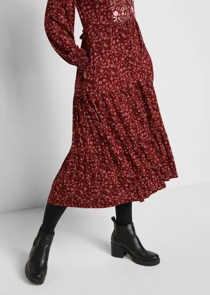 Knitted viscose dress with mid-length tie Bpc Bonprix Collection, red