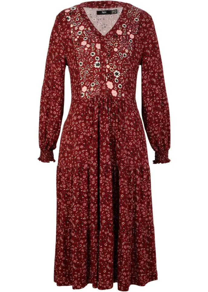 Knitted viscose dress with mid-length tie Bpc Bonprix Collection, red