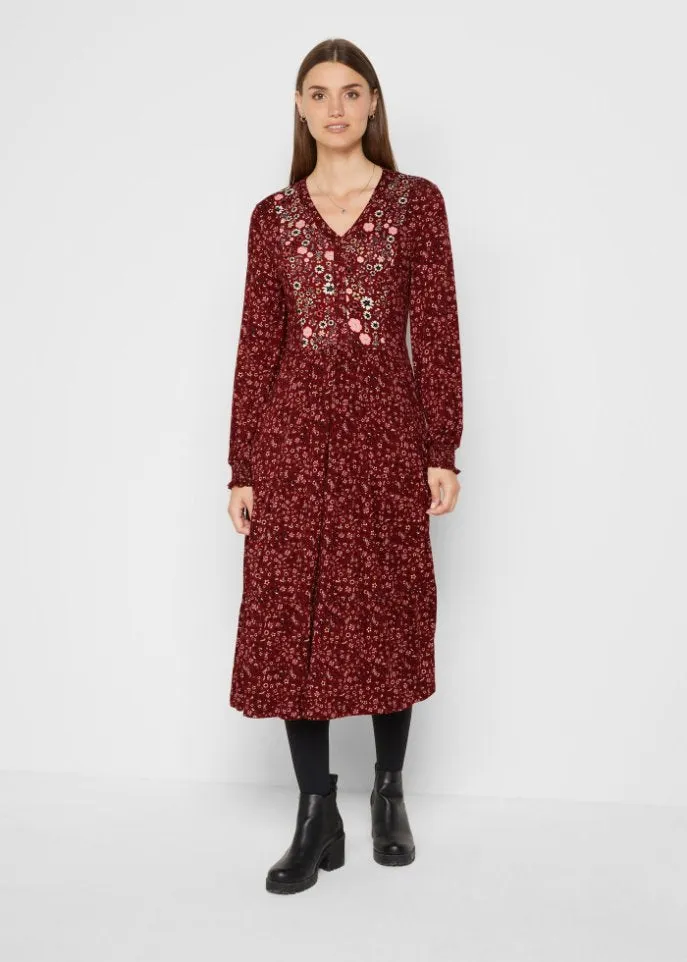 Knitted viscose dress with mid-length tie Bpc Bonprix Collection, red