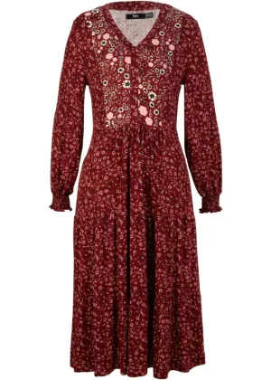 Knitted viscose dress with mid-length tie Bpc Bonprix Collection, red