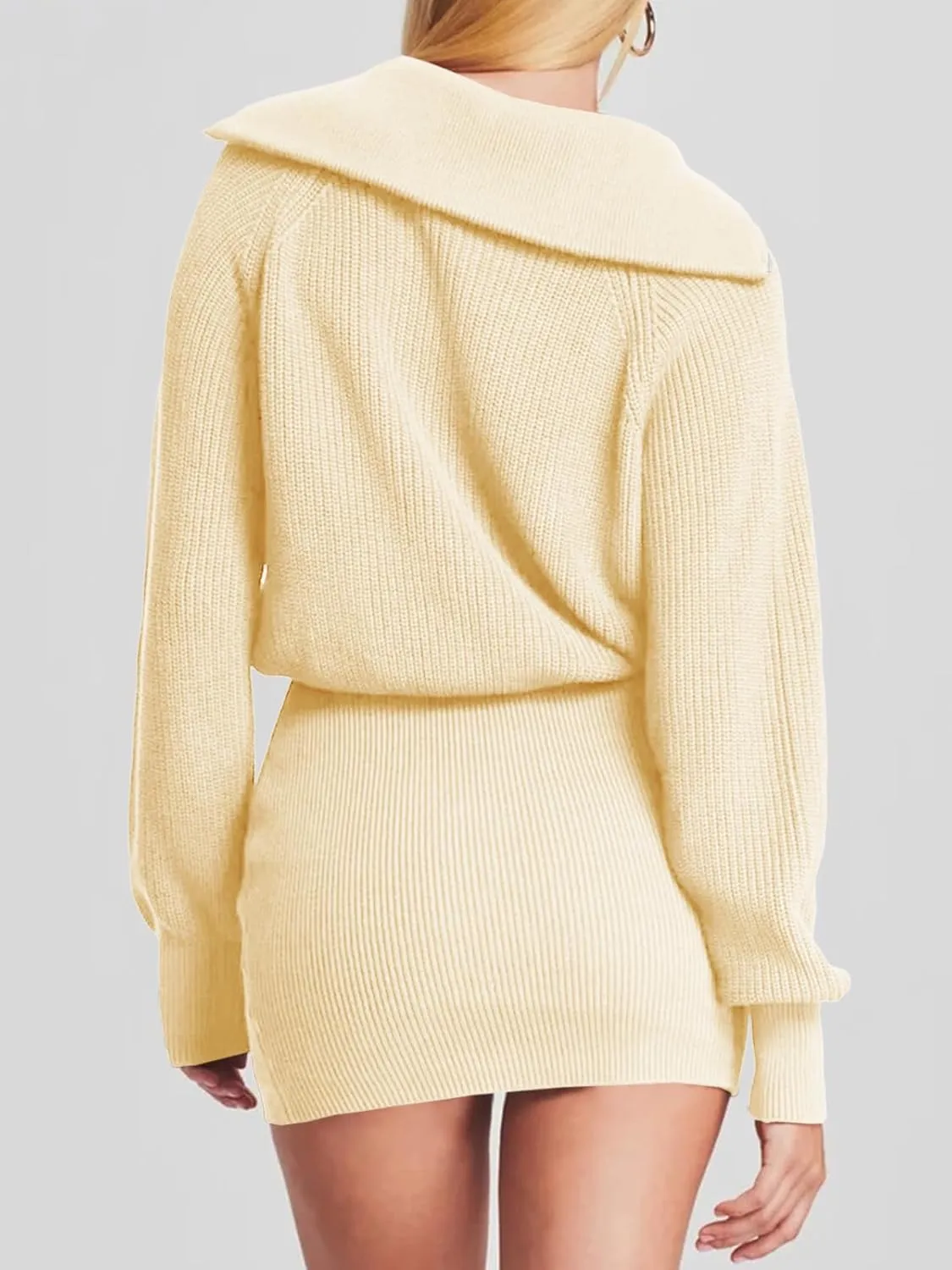 Lanwyqu Womens Zipper Up Bodycon Sweater Dress 2024 Cozy Pullover Long Sweaters Trendy Rib Knit Mini Dresses