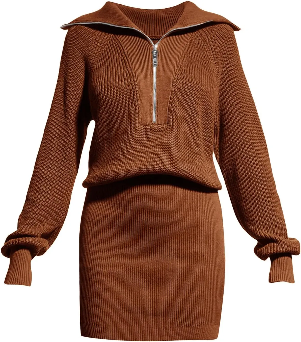 Lanwyqu Womens Zipper Up Bodycon Sweater Dress 2024 Cozy Pullover Long Sweaters Trendy Rib Knit Mini Dresses