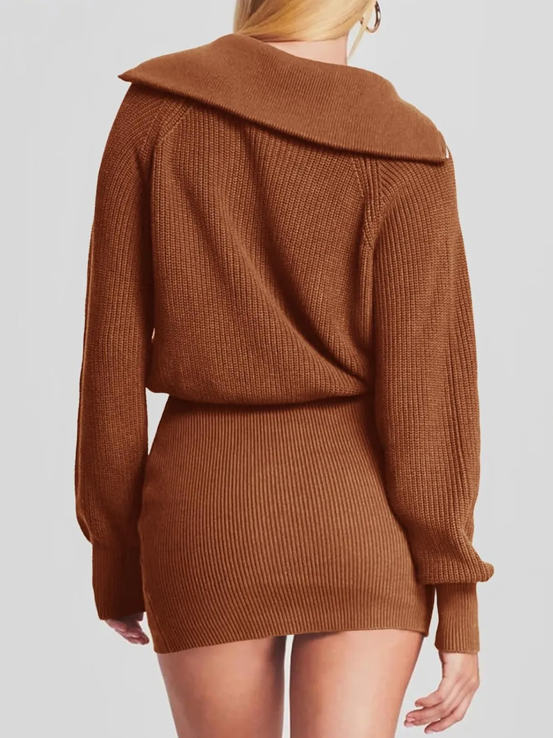 Lanwyqu Womens Zipper Up Bodycon Sweater Dress 2024 Cozy Pullover Long Sweaters Trendy Rib Knit Mini Dresses