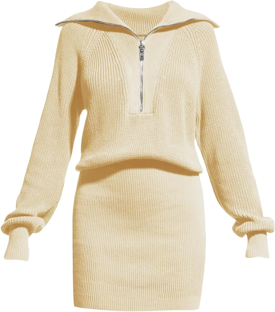 Lanwyqu Womens Zipper Up Bodycon Sweater Dress 2024 Cozy Pullover Long Sweaters Trendy Rib Knit Mini Dresses