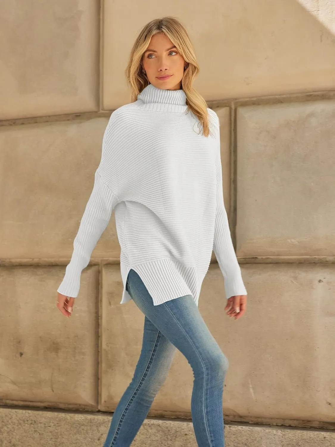 LILLUSORY Women's Oversized Turtleneck Sweaters Fall Batwing Sleeve Ribbed Tunic Sweater