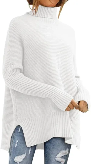 LILLUSORY Women's Oversized Turtleneck Sweaters Fall Batwing Sleeve Ribbed Tunic Sweater