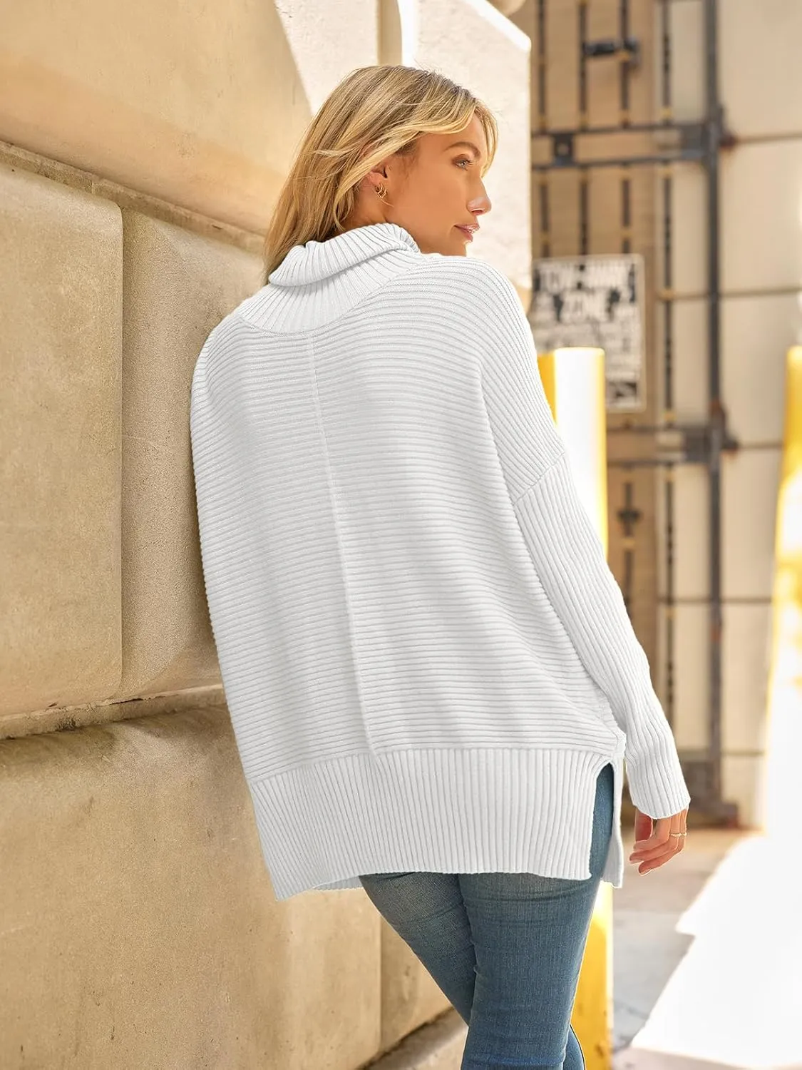 LILLUSORY Women's Oversized Turtleneck Sweaters Fall Batwing Sleeve Ribbed Tunic Sweater