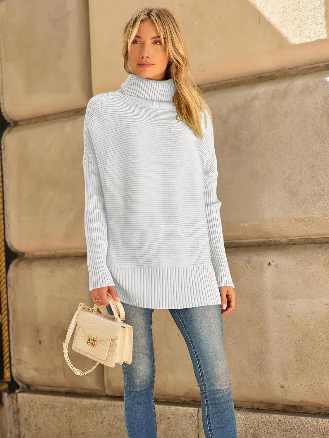 LILLUSORY Women's Oversized Turtleneck Sweaters Fall Batwing Sleeve Ribbed Tunic Sweater