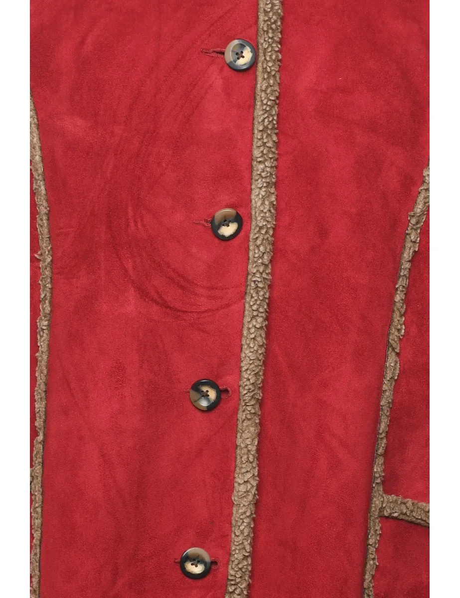 L.L. Bean Maroon & Light Brown Shearling Lined Coat - L