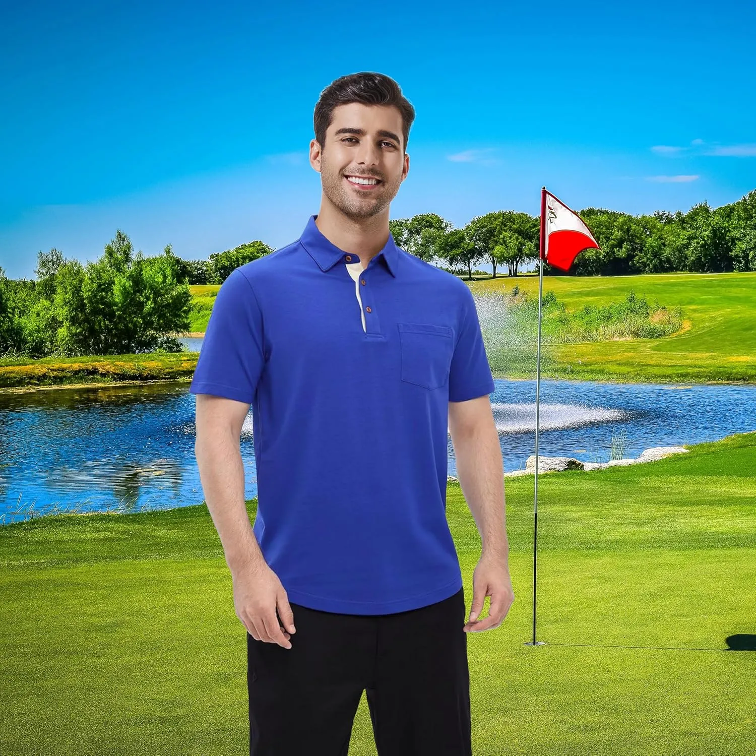 Men's Polo Shirts Short Sleeve Cotton Blend Moisture Wicking Dry Fit Performance Collared Golf Shirts for Men