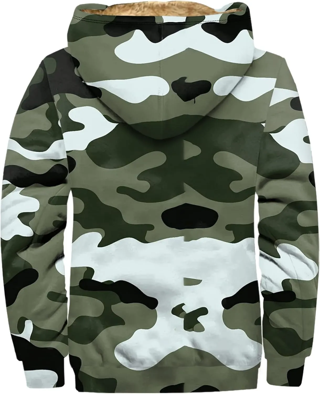 Mens Winter Camo Jacket Thickened Vintage Fashion Casual Padded Graphic Long Sleeve Warm Camo Coats