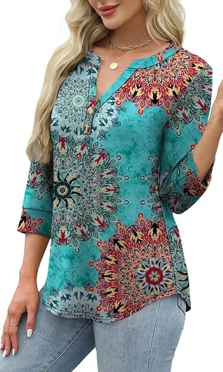OFEEFAN Womens Tops 3/4 Sleeve Heley Shirts for Women Summer Fashion 2025 Blouses Beach Vacation Clothes